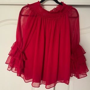 CeCe | off the shoulder smocked top with ruffle sleeves - women’s size XS